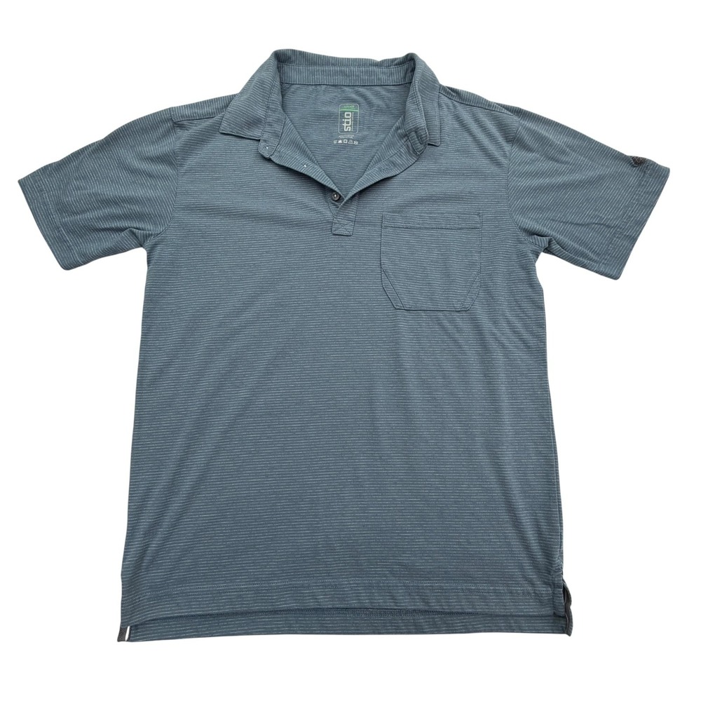 Stio Polo Shirt Mens S Blue Striped Jersey Lightweight Tagless Pocket Casual
